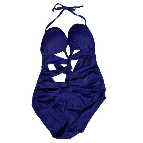 Venus One Piece Halter Tie  Cut Out Swim Suit Purple Size 14 - Picture 2 of 6